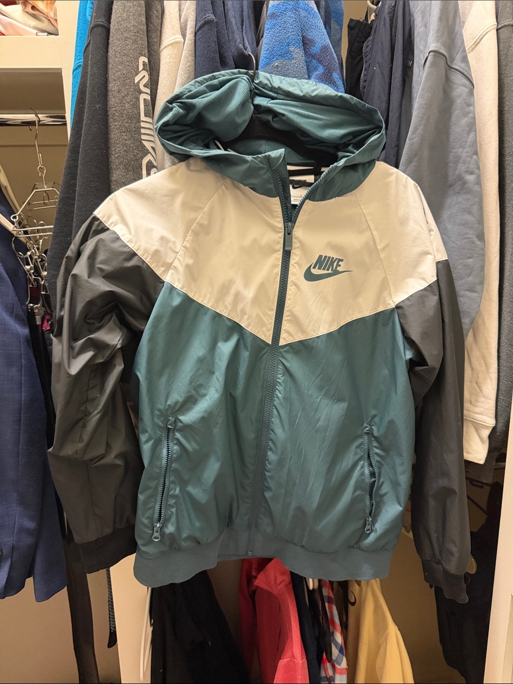 Nike Teal, Gray and Cream Kids' Hooded Windbreaker